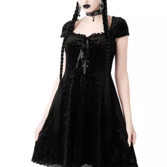 KILLSTAR dress women size Small black floral velvet Belladonna BaBe party Goth - Picture 1 of 16